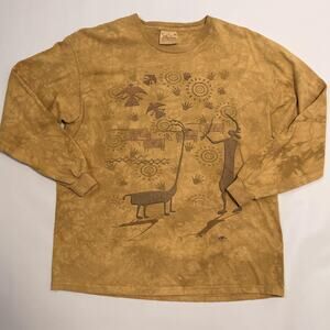 Vintage The Mountain Shirt Mens XL Brown Petroglyph Native Long Sleeve 90s
